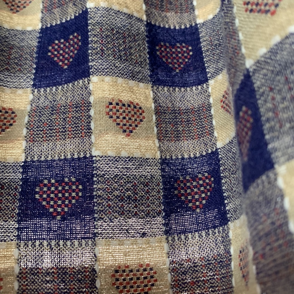 🍒 4/$15 Valance - Blue and whiteish check with red hearts
